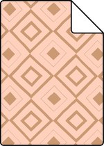 Proefstaal ESTAhome behang ruiten perzik roze en glanzend koper bruin - 128828 - 26,5 x 21 cm