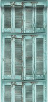 ESTAhome behangpapier verweerde houten Franse vintage louvre luiken vergrijsd turquoise - 138884 - 53 cm x 10,05 m