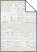 Proefstaal ESTAhome behang getekende Amsterdamse grachtenhuisjes lichtgrijs - 138909 - 26,5 x 21 cm
