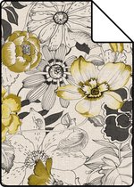 Proefstaal ESTAhome behang bloemen okergeel en beige - 138506 - 26,5 x 21 cm