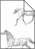Proefstaal ESTAhome behang getekende paarden zwart op wit - 128807 - 26,5 x 21 cm