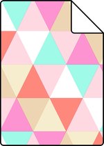 Proefstaal ESTAhome behangpapier driehoekjes roze, turquoise en koraal rood - 138714 - 26,5 x 21 cm