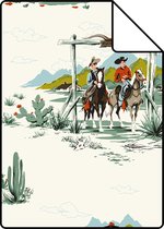 Proefstaal ESTAhome behangpapier cowboys mintgroen en oranje - 128717 - 26,5 x 21 cm