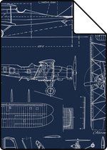 Proefstaal ESTAhome behangpapier constructietekeningen van vliegtuigen donkerblauw - 128810 - 26,5 x 21 cm