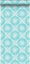 ESTAhome behang tegelmotief turquoise - 148611 - 53 x 1005 cm