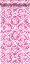 ESTAhome behang tegelmotief roze - 148610 - 53 x 1005 cm