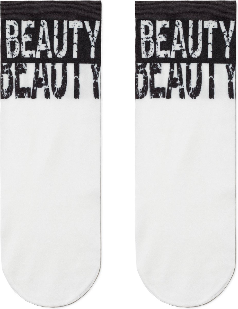 Polyamide sokjes ondoorzichtig met BEAUTY tekst, 2-pack geschenkset, Maat 36-39