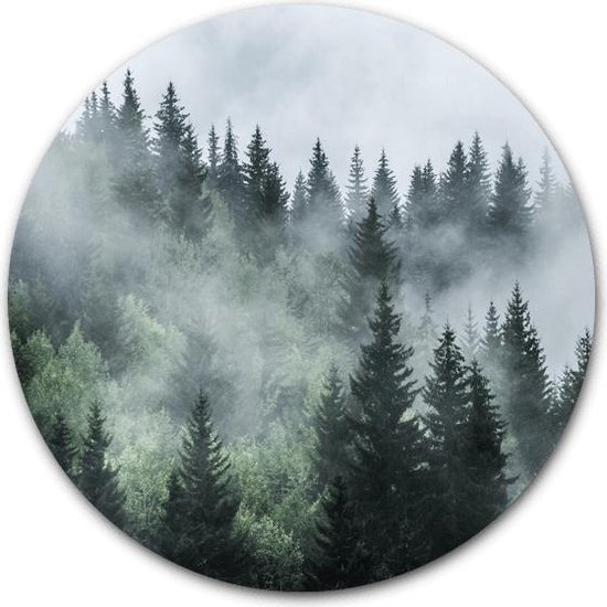 Ronde muursticker Misty Forest - WallCatcher | 100 cm behangsticker wandcirkel bos in de mist