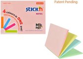 Stick'n Memoblok Magic sticky notes  76x101mm, 4x pastel assorti kleuren, 100 memoblaadjes