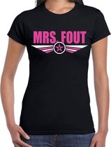 Mrs fout tekst t-shirt foute party roze op zwart voor dames L