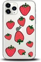 Apple Iphone 11 Pro transparant siliconen hoesje - aardbeien