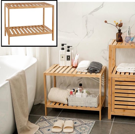 Banc en bois de bambou - Support de rangement pour salle de bain - Armoire de salle de bain Rack - Banc de salle de bain ouvert pour ranger serviettes, chaussons - Decopatent®