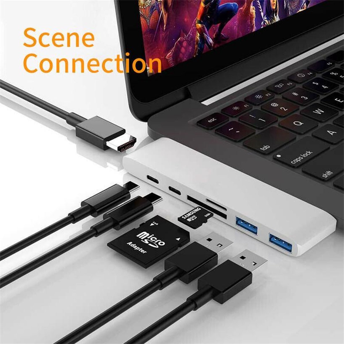 MT Deals USB-C hub - Macbook Pro geschikt - 7 in 1 adapter - Grijs