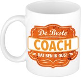 La meilleure tasse à café / tasse à thé cadeau entraîneur blanc avec emblème orange - 300 ml - céramique - tasse cadeau pour entraîneur / compagnon