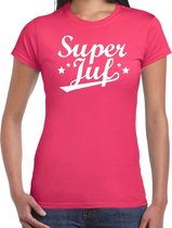 Super juf cadeau t-shirt roze voor dames S