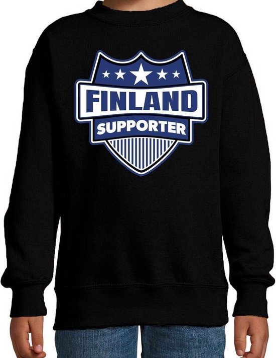 Finland supporter schild sweater zwart voor kinderen - finland landen sweater / kleding - EK / WK / Olympische spelen outfit 152/164