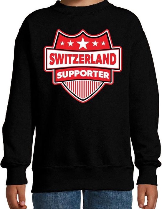 Switzerland supporter schild sweater zwart voor kinderen - Zwitzerland landen sweater / kleding - EK / WK / Olympische spelen outfit 152/164
