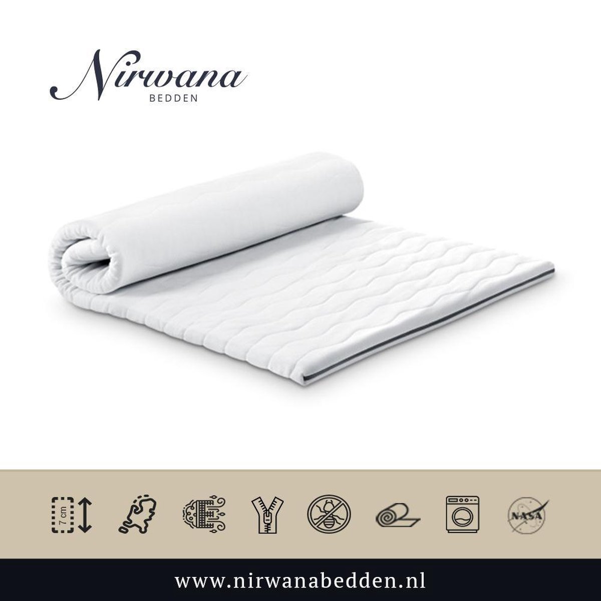 150x210 Topdekmatras - Topper HR55 - Koudschuim Tencel - 12 CM - Nirwana Bedden
