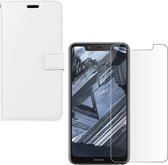 Nokia 5.1 Plus Portemonnee hoesje Wit met 2 stuks Glas Screen protector