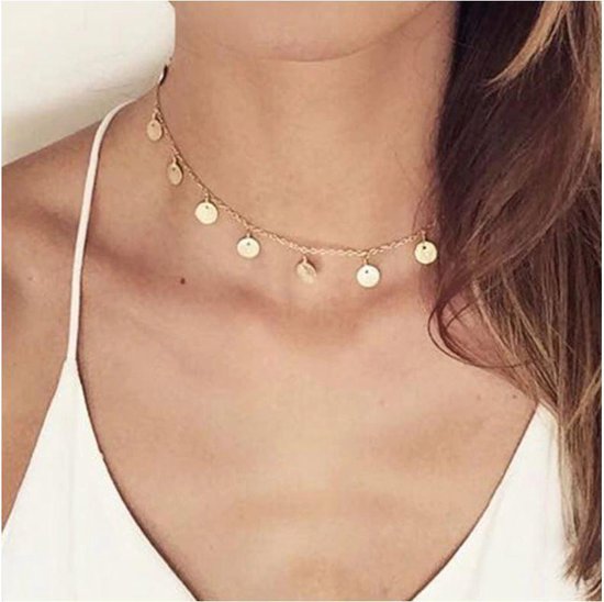 Ketting Lucy - Grote rondjes - Coin necklace - Choker Collier - Goud  kleurig - 40 cm -... | bol.com