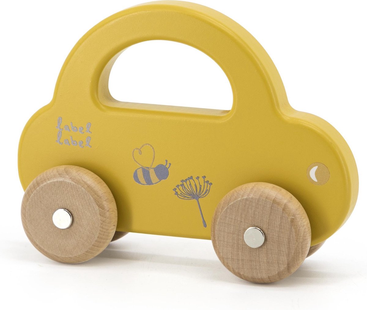Label Label - Houten Speelgoed Auto - Oker - FSC Hout - Met Hartjes Print & Handvat - Geschikt voor Kindjes vanaf 18 Maanden