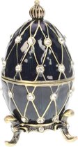 Bewaardoosje - Fabergé stijl Ei op voetje blauw met strass