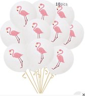 Ballonnen Wit met Rose - Roze Flamingo | 9 stuks | Baby Shower - Kraamfeest - Verjaardag - Geboorte - Fotoshoot - Wedding - Marriage - Birthday - Party - Feest - Huwelijk - Jubileu