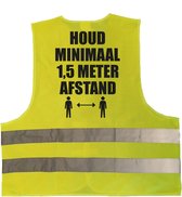 Houd 1,5 meter afstand pictogram vest / hesje - geel met reflecterende strepen - volwassenen - veiligheidsvest werkkleding - RIVM regels/richtlijnen - flatten the curve / stay safe