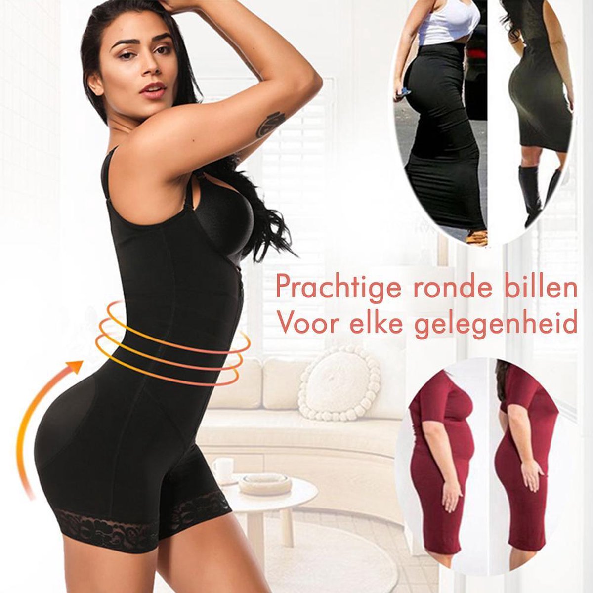 Phannie Shapewear Dames Body Push Up - Corrigerend Ondergoed - Met Open  Kruis - Zwart - L