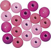 Gekleurde roze hobby kralen van hout 6mm - 345x stuks - DIY sieraden maken - Kralen rijgen hobby materiaal