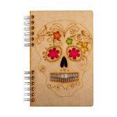 KOMONI - Duurzaam houten Notitieboek - Dagboek -  Gerecycled papier - Navulbaar -  A6 - Gelinieerd -  Doodshoofd