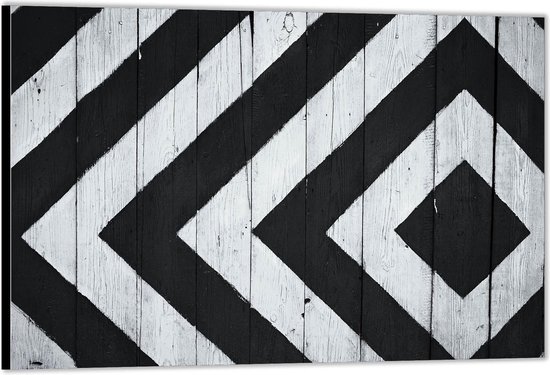 Dibond –Zwart - Wit Patroon op Hout-120x80 Foto op Aluminium (Wanddecoratie van metaal)