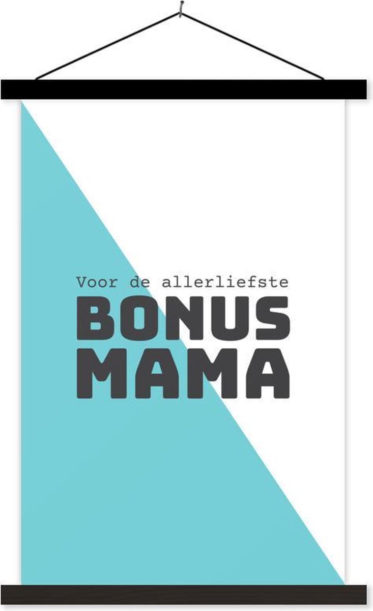 Geschenk op Moederdag voor allerliefste bonus mama blauw met wit textielposter schoolplaat 60x90 cm - Foto print op textielposter (wanddecoratie woonkamer/slaapkamer)