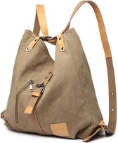 Kono Handbag Ladies - Sac à bandoulière - Sac à dos pour femme - Sac pour femme en toile 3 en 1 - Kaki (E6850 KI)