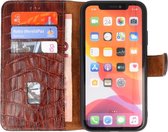 Bestcases Krokodil Handmade Leer Booktype Telefoonhoesje voor iPhone 11 Bruin