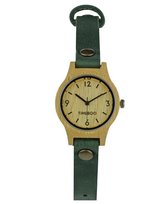 Dames horloge bamboe hout | SMALL Forest green leren band | TiMEBOO ®