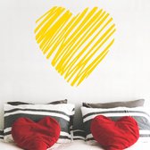 muursticker schets Hart - geel - 75x75cm - woordsticker.com