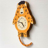 BEWEGENDE Kinderklok Cheeta oranjegeel 3D | STIL UURWERK | bewegende dieren wandklok van hout voor kinderkamer | decoratie accessoires | jongens en meisjes slaapkamer