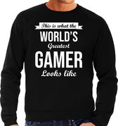 Worlds greatest gamer cadeau sweater zwart voor heren - verjaardag kado trui voor een gamer L