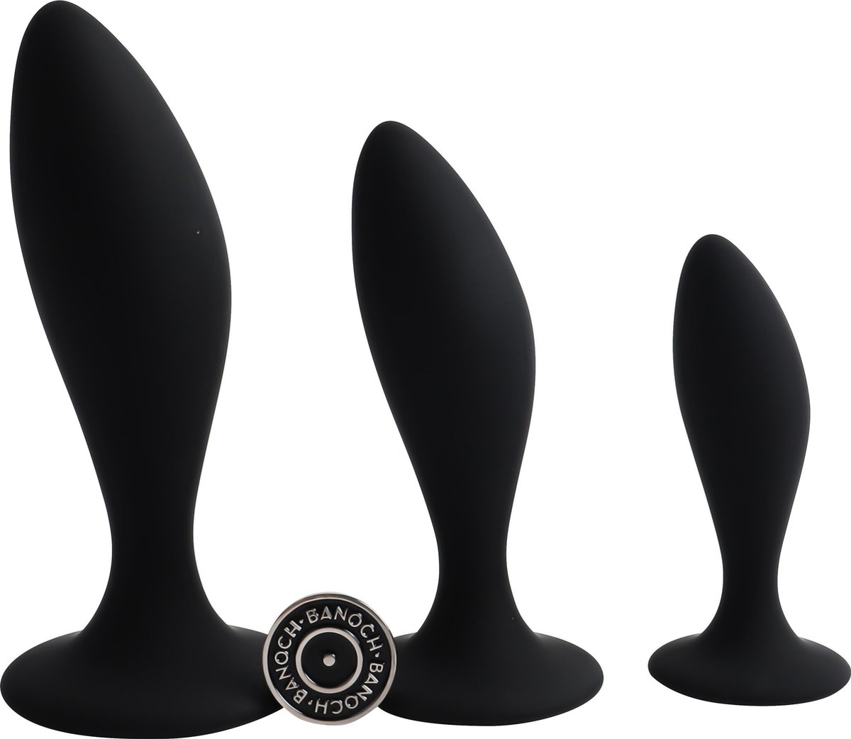Goedkoopste Banoch | Buttplug set Curvzz - zwart glad Siliconen | Zuignap