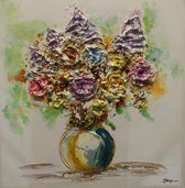 Olieverfschilderij canvas - schilderij bloemen - handgeschilderd - 80x80 - woonkamer slaapkamer