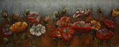 3D art Metaalschilderij bloemen - handgeschilderd schilderij - wanddecoratie - bloemenveld - 150x60 - woonkamer / slaapkamer