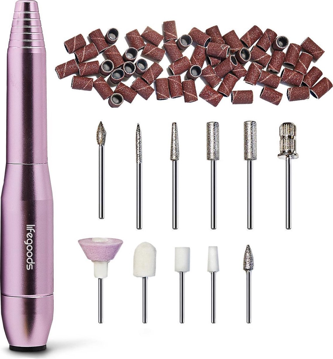 LifeGoods Elektrische Nagelvijl - 11 Nagelfrees Bitjes en 56 Schuurrolletjes - Manicure / Pedicure
