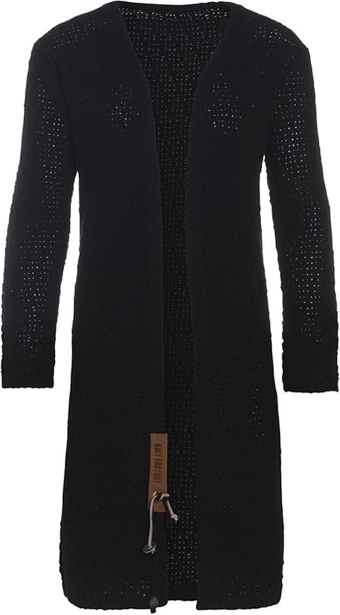 Knit Factory Luna Lang Gebreid Vest Zwart - Gebreide dames cardigan - Lang vest tot over de knie - Zwart damesvest gemaakt uit 30% wol en 70% acryl - 40/42