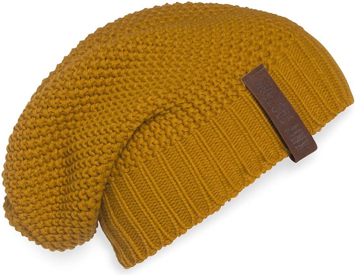 Knit Factory Coco Gebreide Muts Heren & Dames - Sloppy Beanie hat - Oker - Warme gele Wintermuts - Unisex - One Size