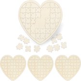 Relaxdays 4 x hart puzzel huwelijk - blanco puzzel - hout - gastenboek bruiloft – diy