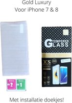 iPhone 7 en 8 screenprotector glas - tempered glass - Gold Luxury - Met installatie materiaal