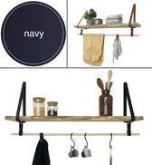 Plankje Roe 98cm - Handles and more® | NAVY (Complete set: leren plankdragers + plank eikenhout + roede)