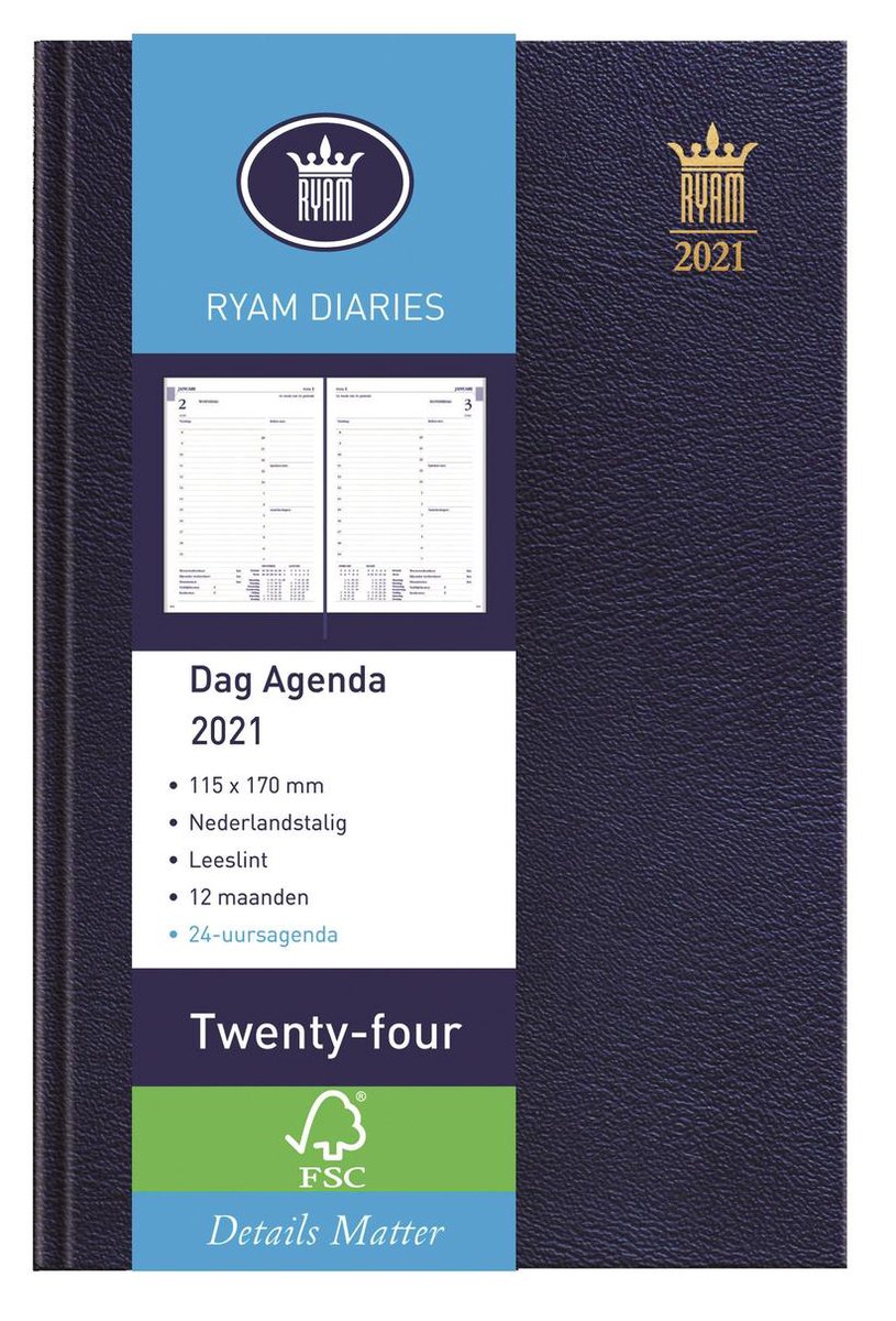 Ryam Bureau Agenda 2021 – TwentyFour Blauw (11cm x17cm)