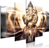 Schilderijen Op Canvas - Schilderij - Buddha Style (5 Parts) Golden Wide 200x100 - Artgeist Schilderij